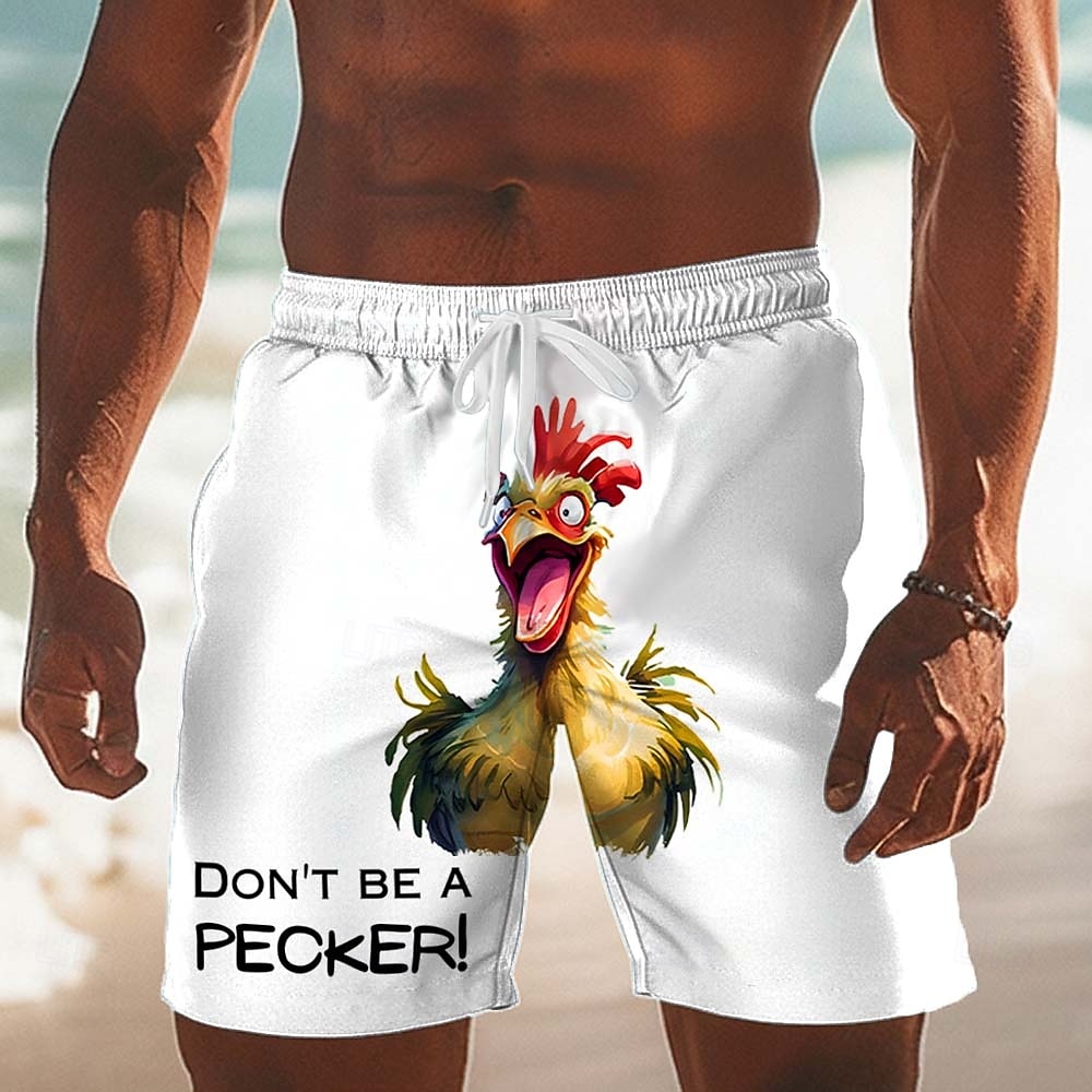 Herre Hane Bokstavmotiv Kylling Badeshorts Surfeshorts Medium Midje Morsom Avslappet Strandferie Sidelommer Mesh fôr Elastisk snøring i midjen Designer Klær 2026 - $20.99 –P2