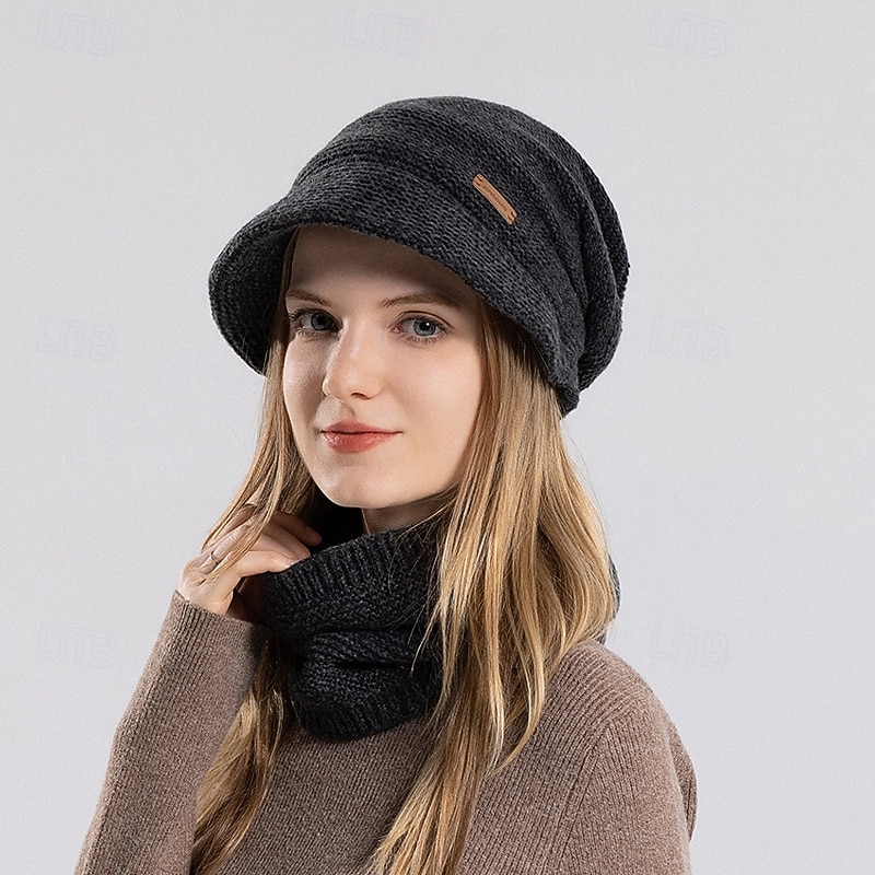 Ensemble bonnet et cache-cou en maille pour femme, bonnet thermique doublé polaire avec visière et protection des oreilles, ensemble bonnet et écharpe chauds en maille pour les voyages de ski et de 2026 ? $21.99 –P6