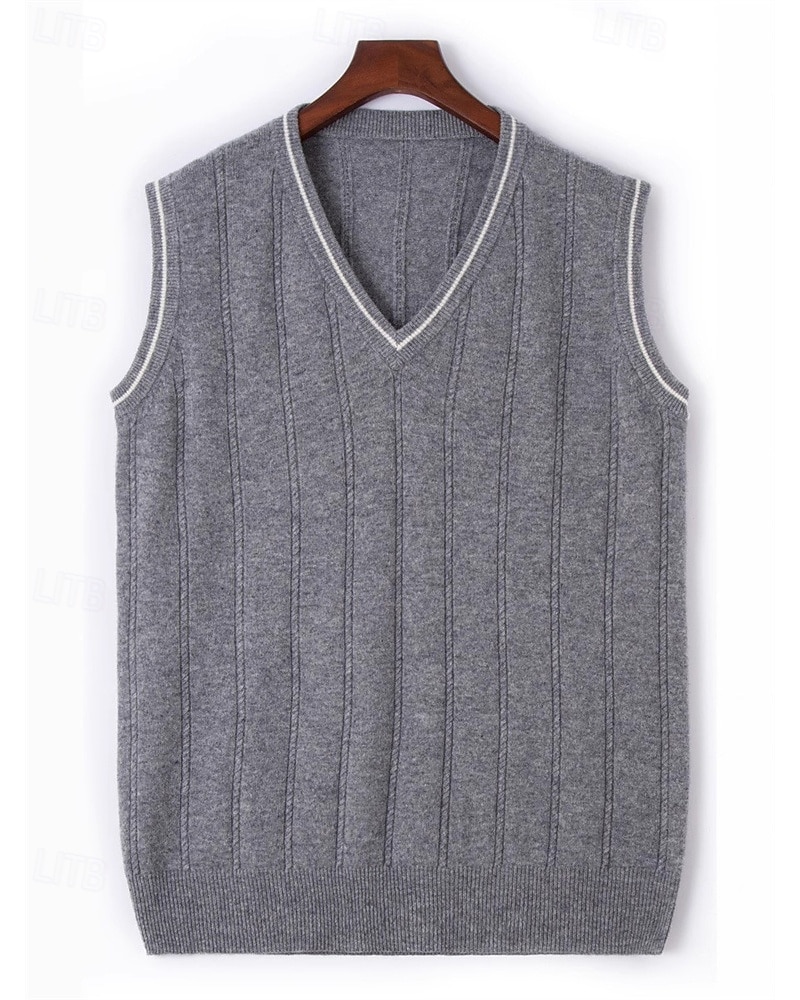 Miesten Neulepusero Mekko villapaita Liivi Neulottu villapaita Joustin Neuloa Tavalliset topit Kudottu Väripalikka V kaula-aukko Muoti Katutyyli liiketoiminta Loma Vaatetus Hihaton Syksy Talvi Kameli 2026 - $103.99 –P1