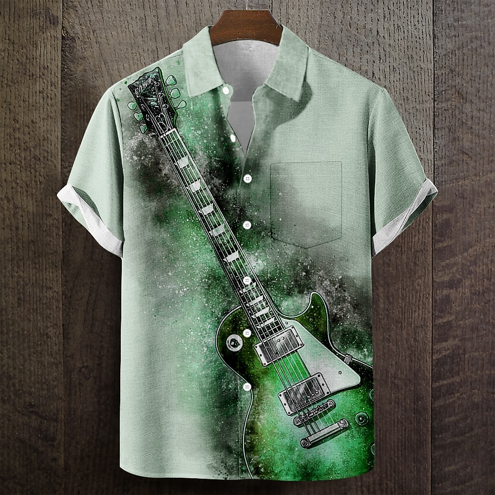 Per uomo Chitarra Strumento musicale Camicia Camicia Estiva Camicia con Bottoni Manica Corta Vintage Retrò Festival Musicale Ferie Estate Primavera Collo ripiegato Stampa 3D Una tasca anteriore del 2026 a $25.99 –P3