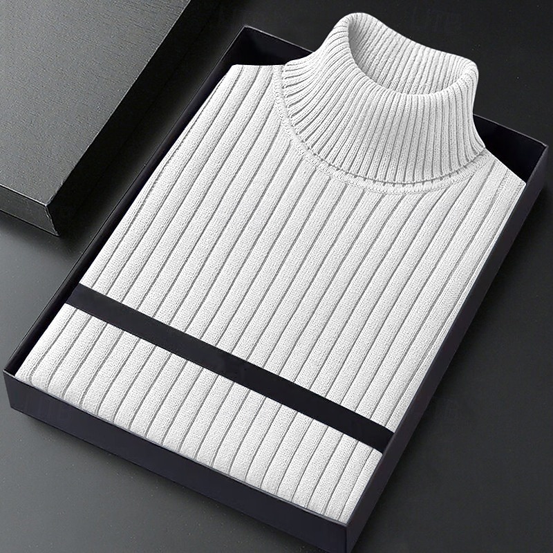 Bărbați Pulover cu gât rotic Pulover pulover Striat Tricotat Topuri obișnuite Tricotat Striat Simplu Gât Înalt De Bază Păstrați-vă cald Casual Purtare Zilnică Îmbrăcăminte Iarnă Albastru piscină Negru 2026 - $22.99 –P5