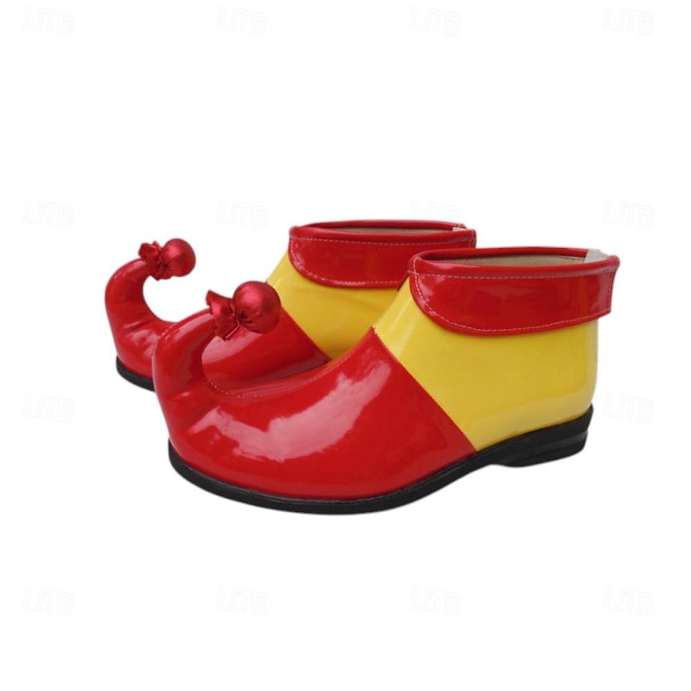 Zapatos de payaso a rayas de Mardi Gras para hombres rojos y amarillos punta puntiaguda con tacón curvado divertido ajuste cómodo perfectos para carnaval y disfraces de payaso 2026 - $64.99 –P8