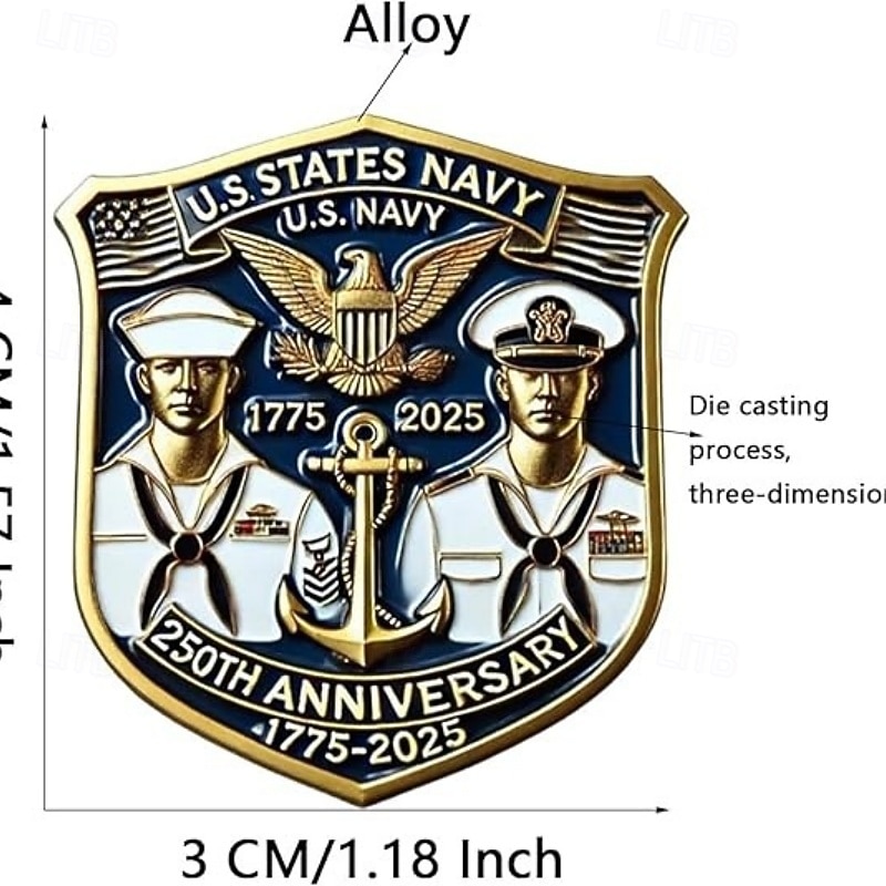 Pachet de 2 insigne comemorative de 250 de ani ale Corpului de Marină și NAVY emblemă militară de corpul marin buton broșă din aliaj pentru veterani cadou pentru colecția de bijuterii pentru veterani 2026 - $21.99 –P2