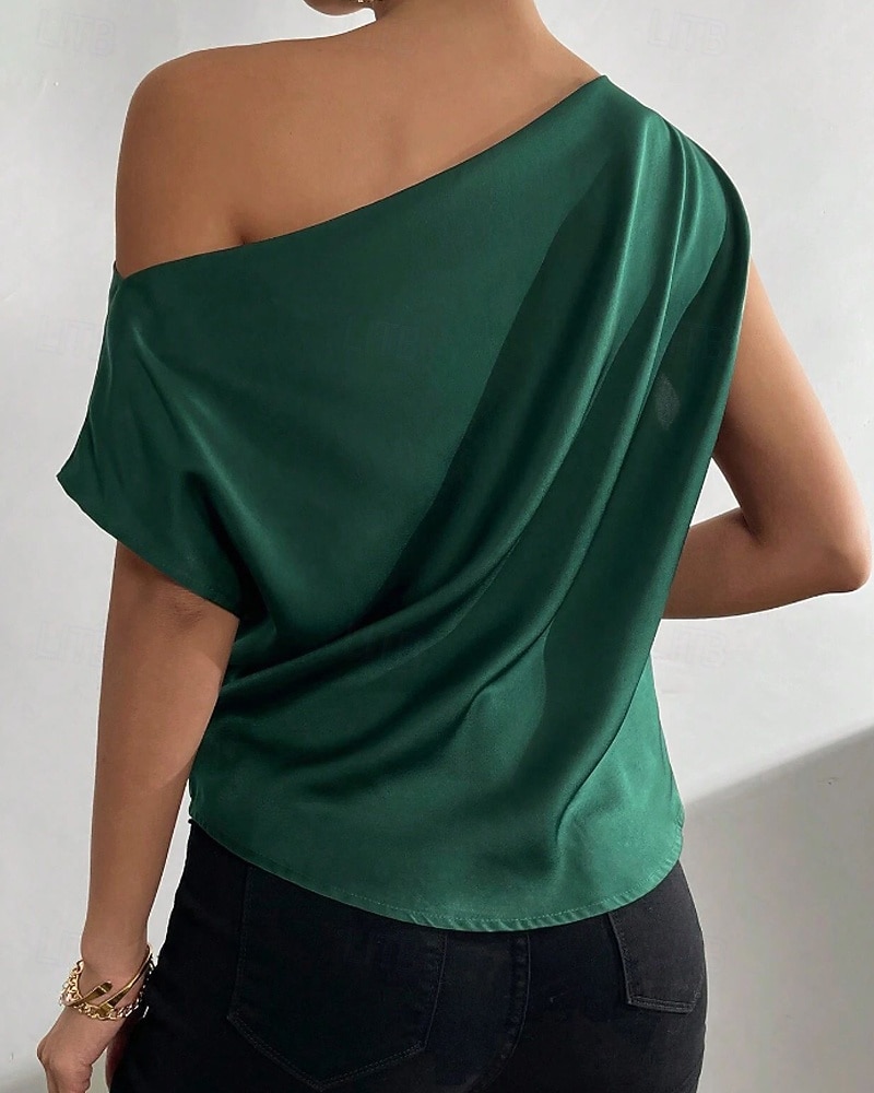 Per donna Camicia Elegant Top in raso Blusa Senza schiena Semplice Vintage Elegante Senza Maniche Asimmetrico Top Regolari Quotidiano Ferie Uscire Nero Verde chiaro Verde smeraldo Albicocca Estate del 2026 a $25.99 –P4