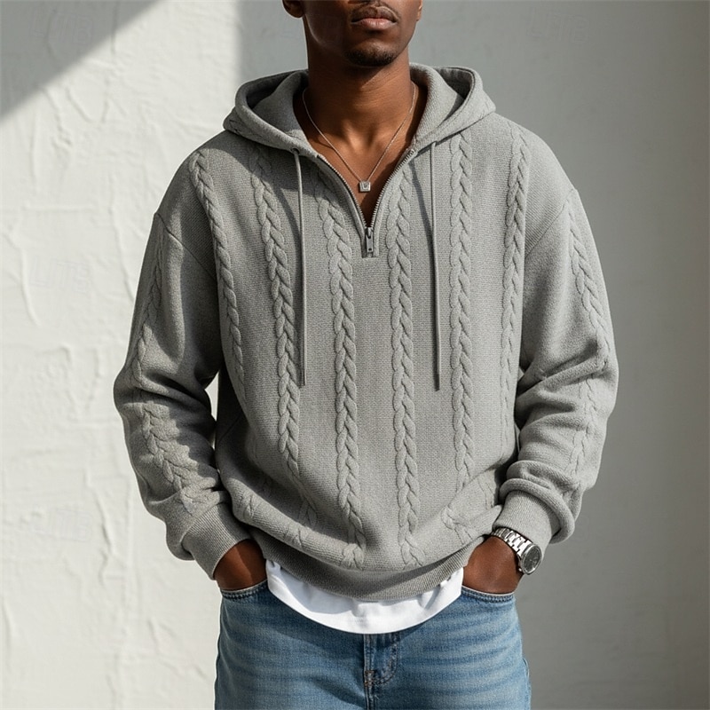 Voor heren Jacquard Trui met capuchon Hoodie met kwartrits Lichtgroen Lichtgrijs Capuchon Effen Lapwerk Kleurenblok Met Textuur Casual Dagelijks Sport & Outdoor Streetwear Stoer Sportkleding Herfst 2026 - $30.99 –P2