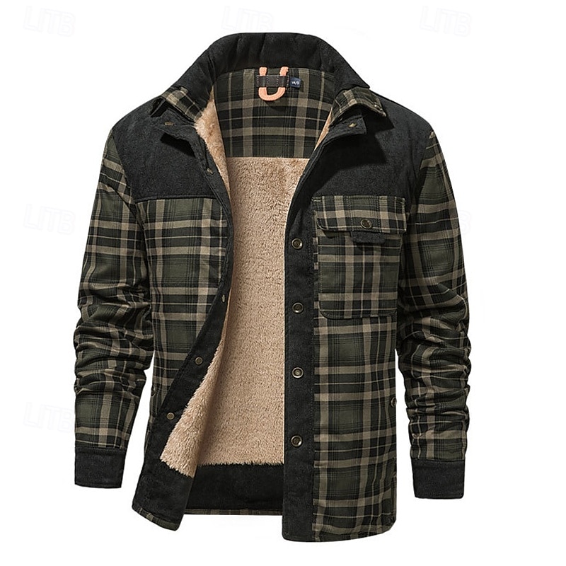 Per uomo Cappotto Invernale Giacca in Pile Giacca Casual Casuale Quotidiano Calore Termico Tasca Bottonato Autunno Inverno Plaid Streetwear Quotidiano Colletto Mao Regolare Rosso Verde scuro Marrone del 2026 a $72.99 –P9