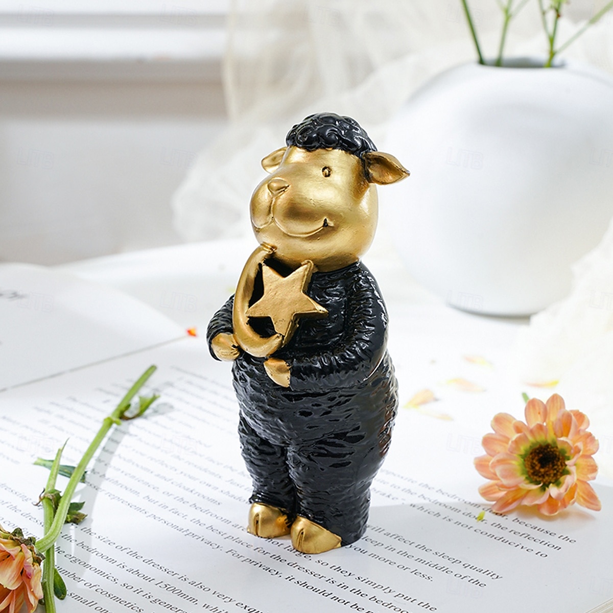 Ramadan Sheep Figurine, Black & White Resin Sheep Holding Moon & Star, Hand-Painted Decorative Ornament for Eid al-Fitr, Eid al-Adha, Ramadan Home Décor, Gift for Family & Celebration 2026 - $15.99 –P5
