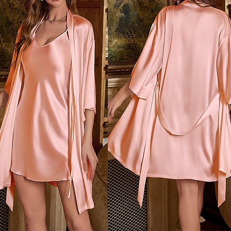 Γυναικεία Σαλόνια Νυχτικιά Μοντέρνα Καθημερινό Μαλακή Μονόχρωμες Κουρελού Φορέματα Σπίτι Διακοπές Μακρυμάνικο Λαιμόκοψη V Θαλασσί Μαύρο Ανθισμένο Ροζ Κρασί Καλοκαίρι Άνοιξη Κανονικό 2026 - $43.99 –P1