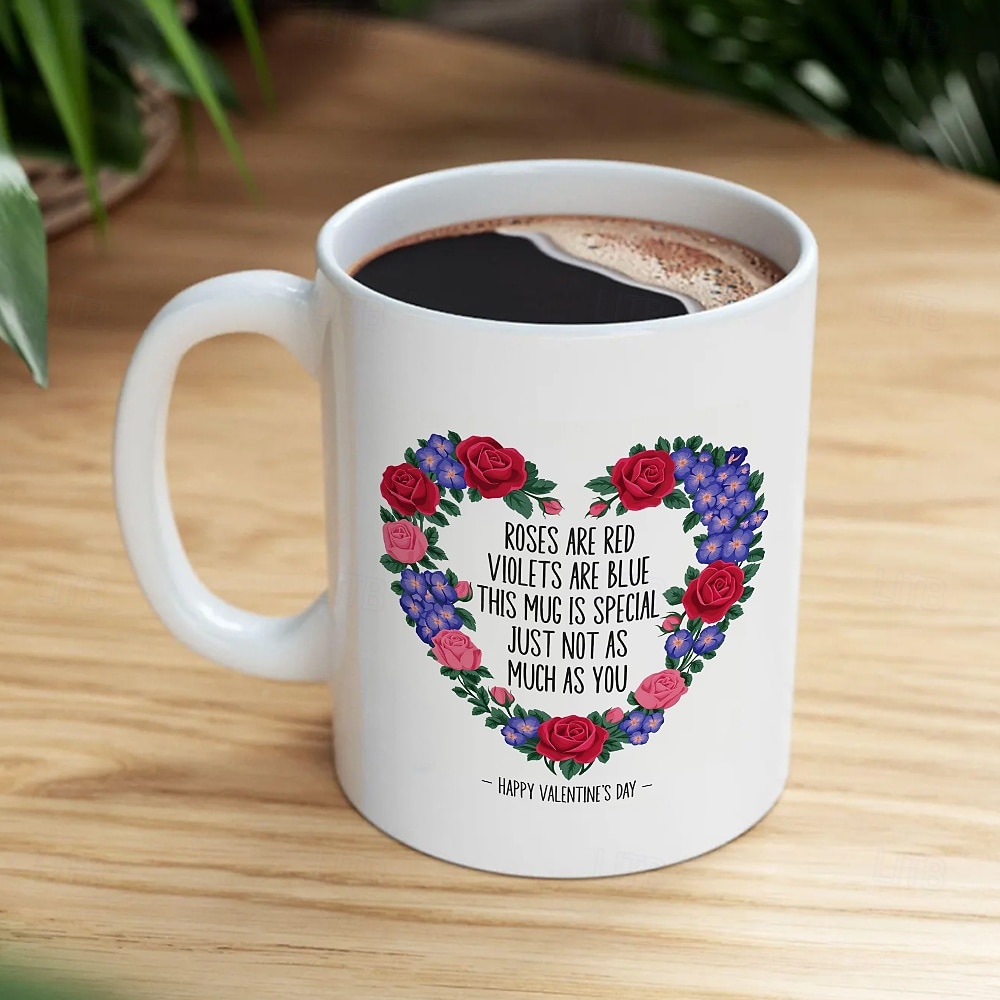 Valentýnský dárkový hrnek s motivem "jsi výjimečný/á" - hrnek na kávu s květinovým vzorem, růžovým a srdíčkem, jedinečný dárek pro milované, romantický keramický hrnek na čaj nebo kávu. 2026 - $16.99 –P4