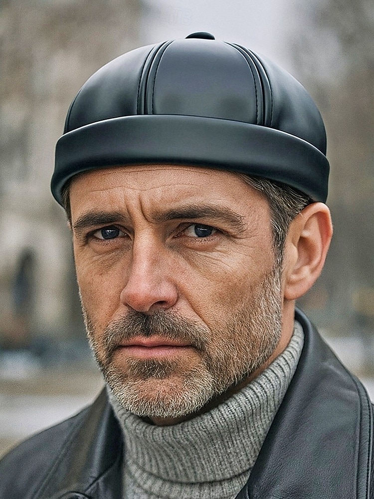 Pánská čepice beanie z umělé kůže, stylový vintage design, dostupná v několika barvách pro běžné nošení i v zimě 2026 - $11.99 –P1