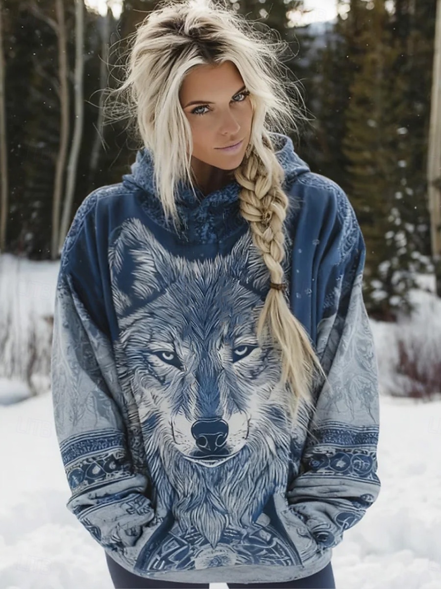 Dame Pullover hettegenser-genser Grafisk Dyr Batikkfarget Elegant Punk Årgang Langermet Med hette Vanlige topper Avslappet Hjem Gate Blå Svart Rosa Vår Høst 2026 - SGD S$41.59 –P3