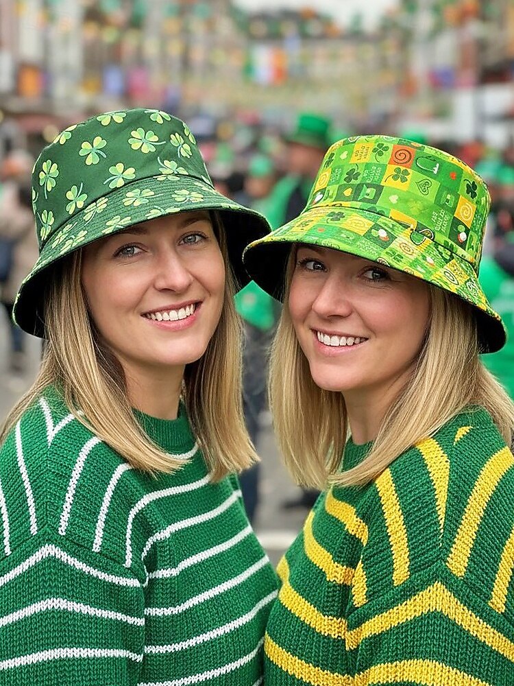 Sombrero de pescador de poliéster para mujer, con trébol y duende del Día de San Patricio, varios patrones, perfecto para el Día de San Patricio y para uso diario. 2026 - $11.99 –P1