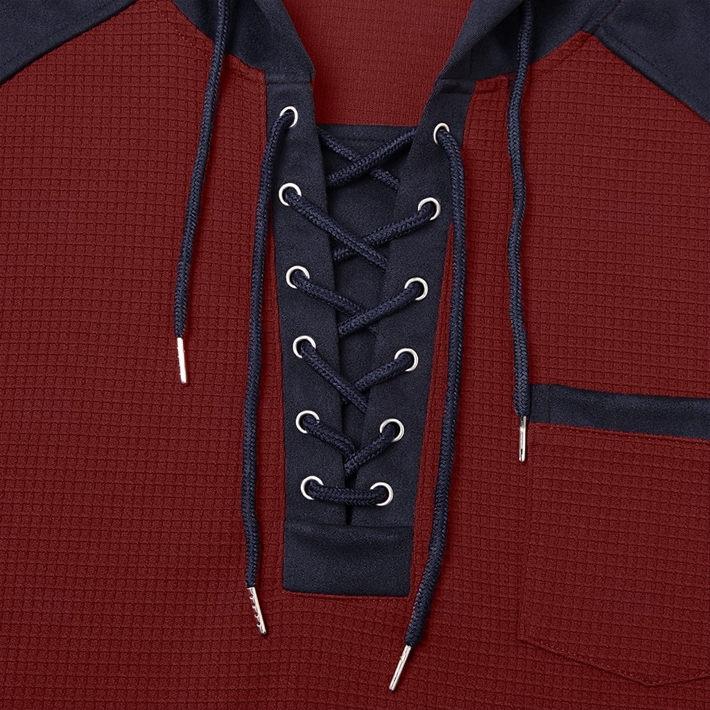 Homens Camiseta Waffle Camisa Waffle Henley Camisas masculinas com reforço nos cotovelos Manga Longa Com Capuz Primavera & Outono Côr Sólida Moda Com Cordão Bolsos Patchwork Casual Ao ar livre Festa de 2026 por $28.99 –P9