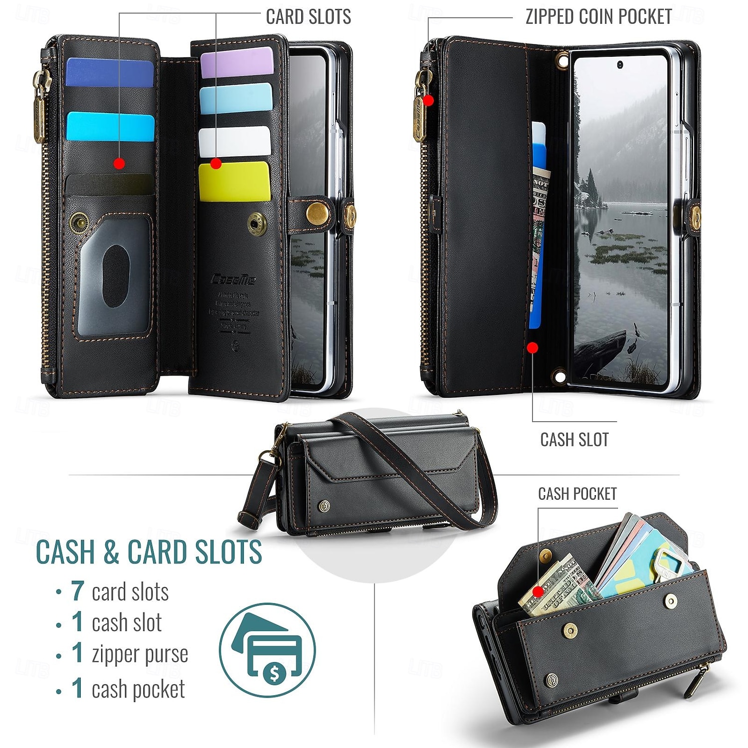 Phone Case For Samsung Galaxy Z Fold 7 Wallet Case with Lanyard with Wrist Strap Kickstand TPU PU Leather 2026 - $28.99 –P2