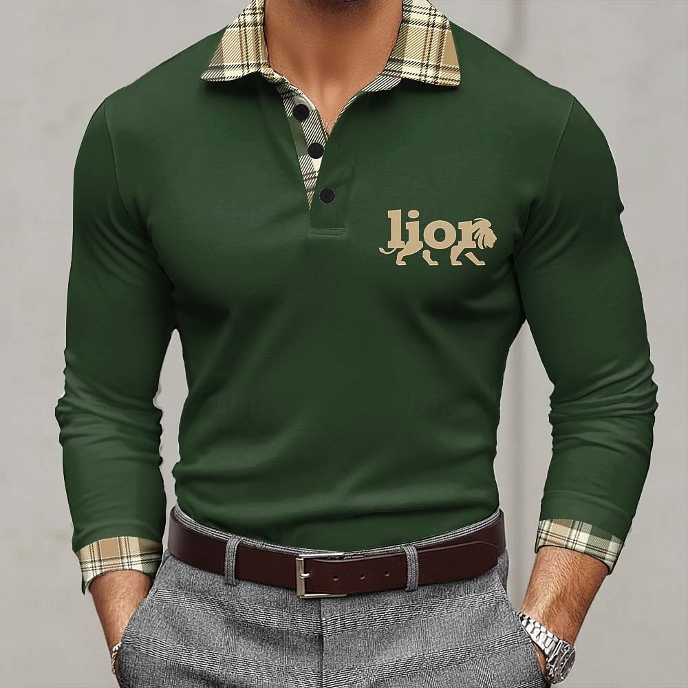 Herr Lejon Polo Långärmad Polotröjor Kavajslag Business Casual Utomhus Gata Fritids- Dagliga kläder 3D-utskrift Knappar Vår Höst Blå Rubinrött Purpur 2026 - $22.99 –P3