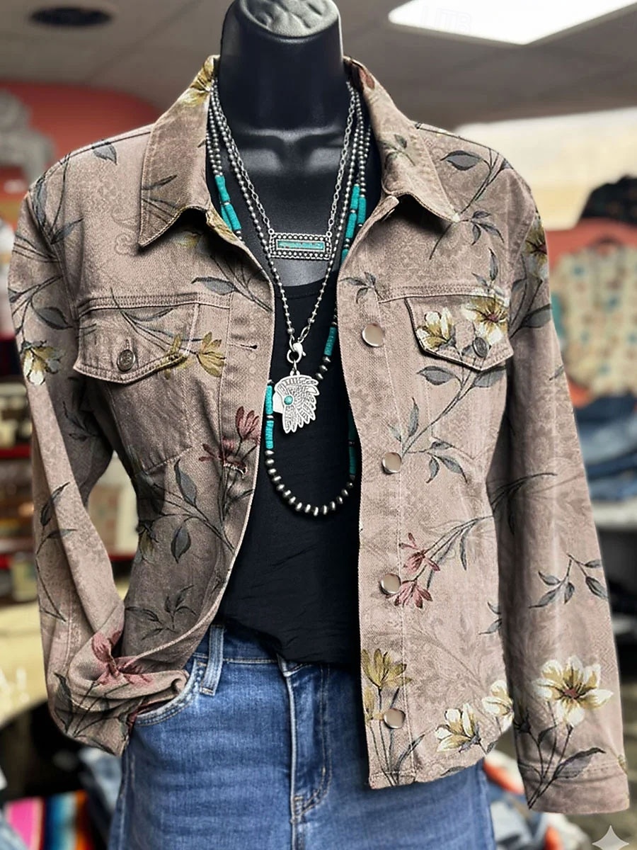 Damen Jacke Warm Bequem Knöpfe Druck Aktiv Vintage Künstlerisch Lässig Blumen Lässig Kurz Umlegekragen Normale Passform Langarm Oberbekleidung Rosa Rote Beige Frühling Herbst 2026 - $52.99 –P2