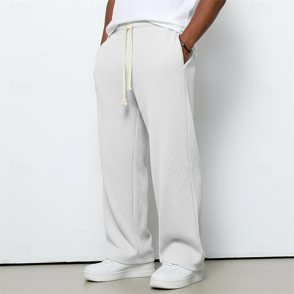 Men's Waffle Sweatpants Trousers Casual Pants Straight Leg Sweatpants Drawstring Plain Comfort Breathable Full Length Casual Daily Outdoor Vacation Fashion Purple Brown Micro-elastic 2026 - $25.99 –P5