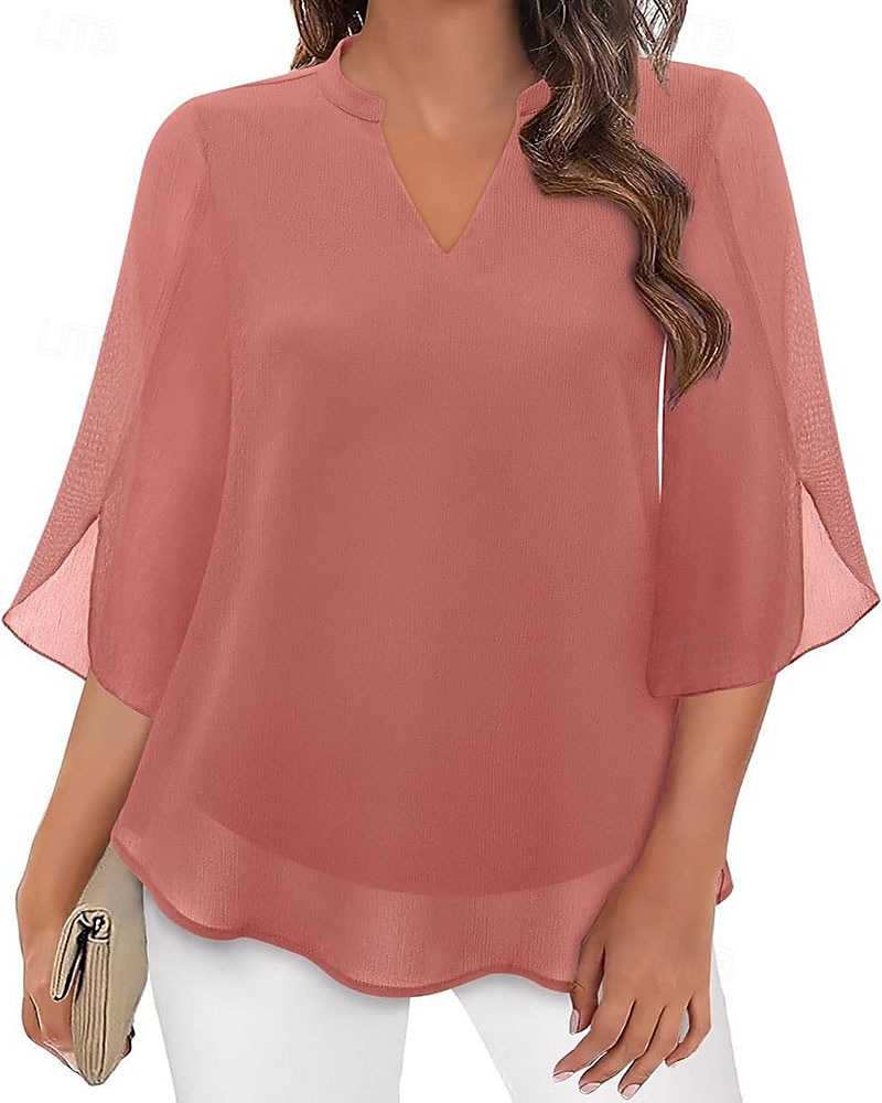 Femmes Chemisier Hauts en mousseline de soie Patchwork Uni Élégant Occasionnel Demi Manches Col en V Hauts Réguliers Quotidien Fête Sortir Noir Rose Claire Vin Rouge Bleu Roi Été Printemps Automne de 2026 ? $25.99 –P6