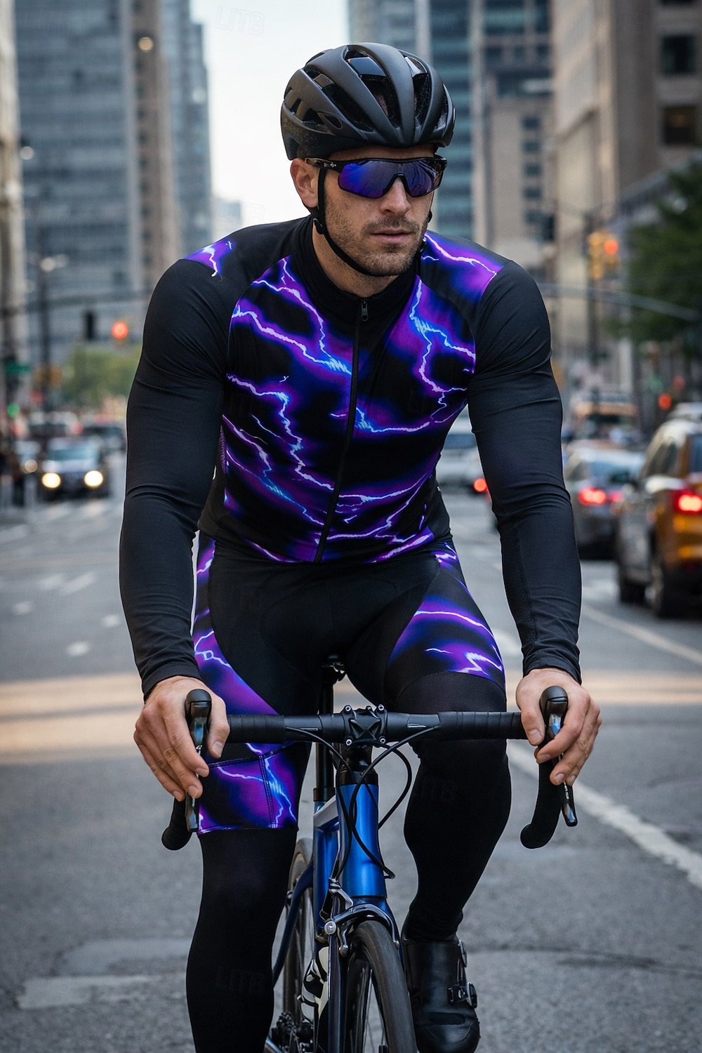 Men's Cycling Jersey with Bib Tights Long Sleeve Mountain Bike MTB Road Bike Cycling Spring Autumn / Fall Red Blue Purple Lightning Bike Sweat wicking Comfortable Breathable Spandex Sports Clothing 2026 - $57.99 –P6