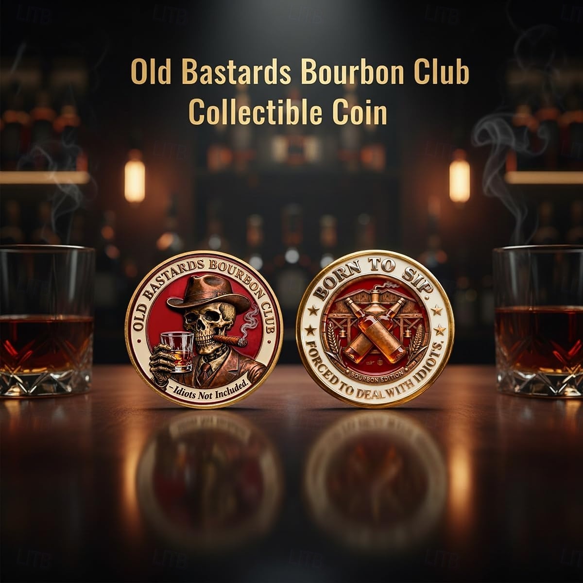 Old Bastards Bourbon Club samlemynt, bourbon fikser nesten alt – idioter ikke inkludert utfordringsmynt, vintage whisky &Bourbon-samlemynt, Old Bastards Whiskey Club-mynt 2026 - $21.99 –P1