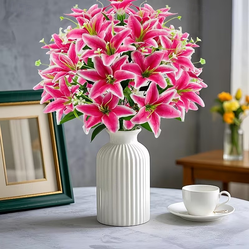 18 Head Artificial Lily Flowers - Elegant Faux Blooms, Perfect for Weddings, Parties, Christmas, Thanksgiving Decorations, Living Room, Bedroom, Dining Table Styling, and Instagram-Inspired Home Decor 2026 - $11.99 –P1