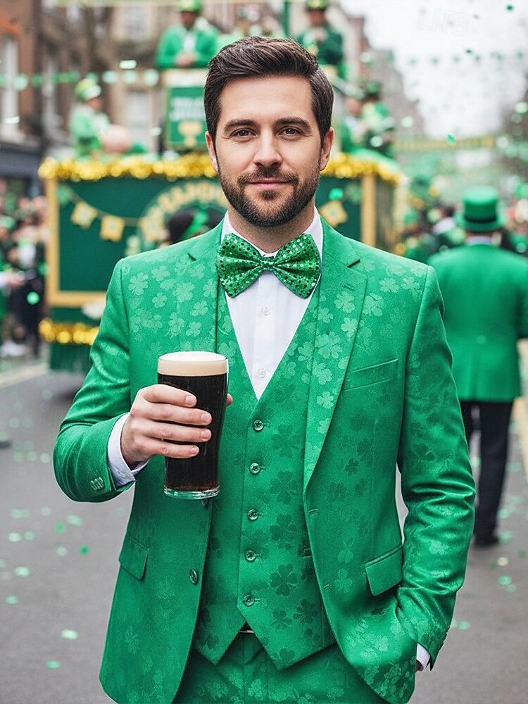 2026年 男性用の聖パトリックの日のスパンコール蝶ネクタイ、シャムロックと祝祭の模様が入った緑のポリエステル生地、アイルランドのパーティー、パレード、バー、休日のお祝いに最適な調節可能なドレス用蝶ネクタイ  コレクション – $7.99 –P1