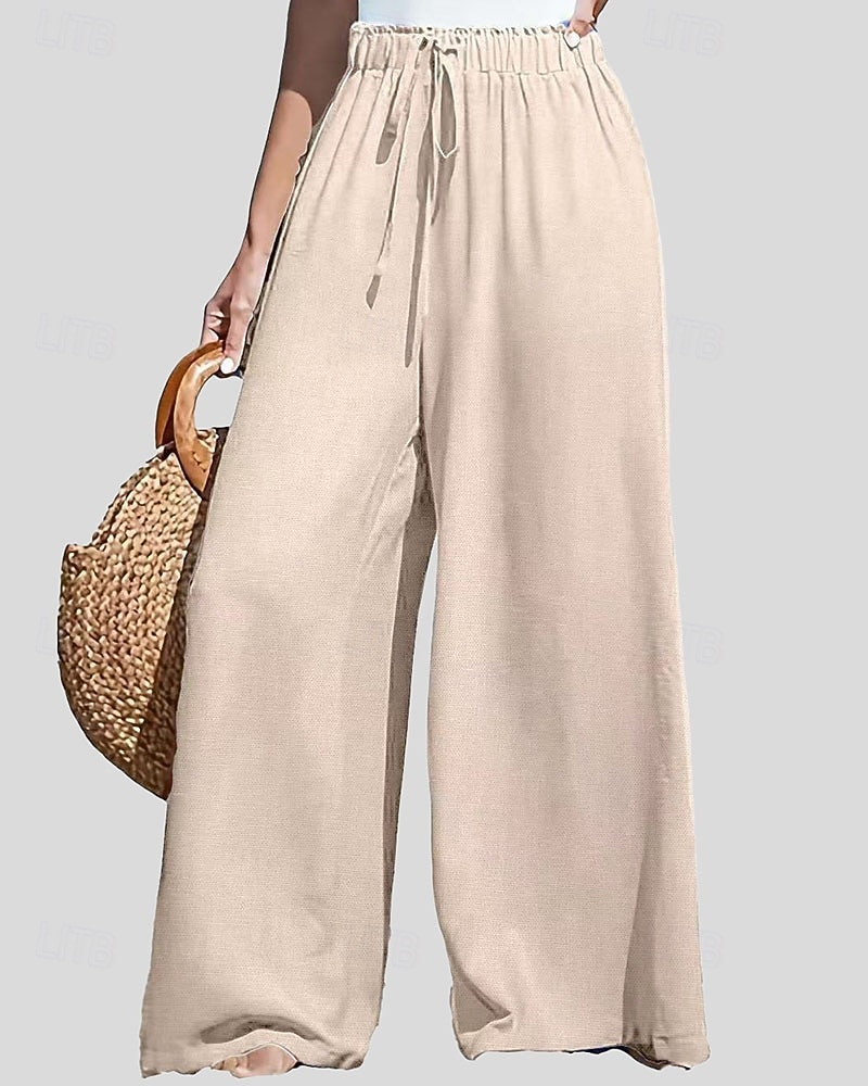 Damen Kunstbaumwollleinen Weites Bein Chinos Sommerhose Urlaub Streetwear Lässig Volle Länge Mittlere Taillenlinie Einfach Kordelzug Tasche Atmungsaktiv Mikroelastisch Täglich Outdoor Straße Grau 2026 - $24.99 –P6