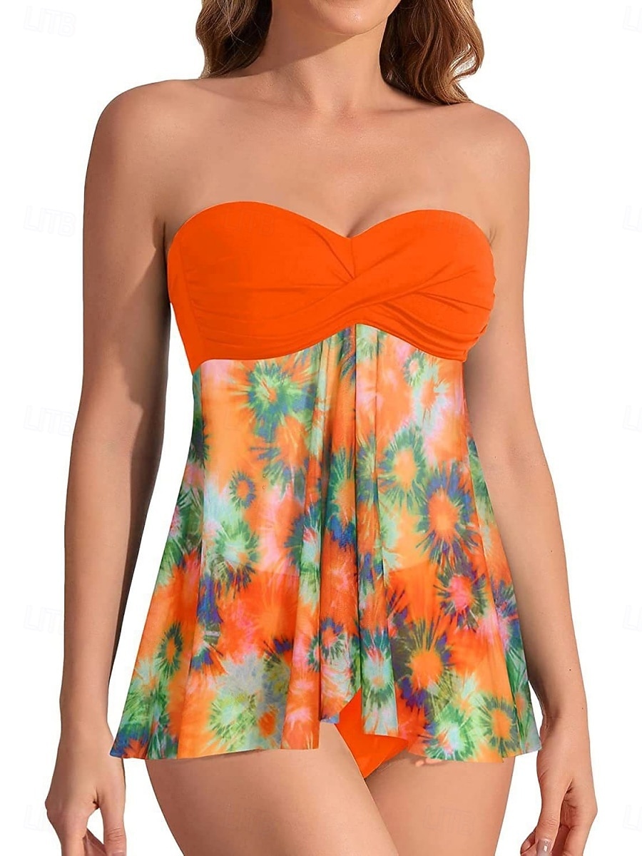 Costume da bagno a due pezzi da donna tankini con ferretto culotte sgambate controllo pancia vita alta slim schiena scoperta vacanza mare senza spalline floreali senza maniche del 2026 a $39.99 –P3