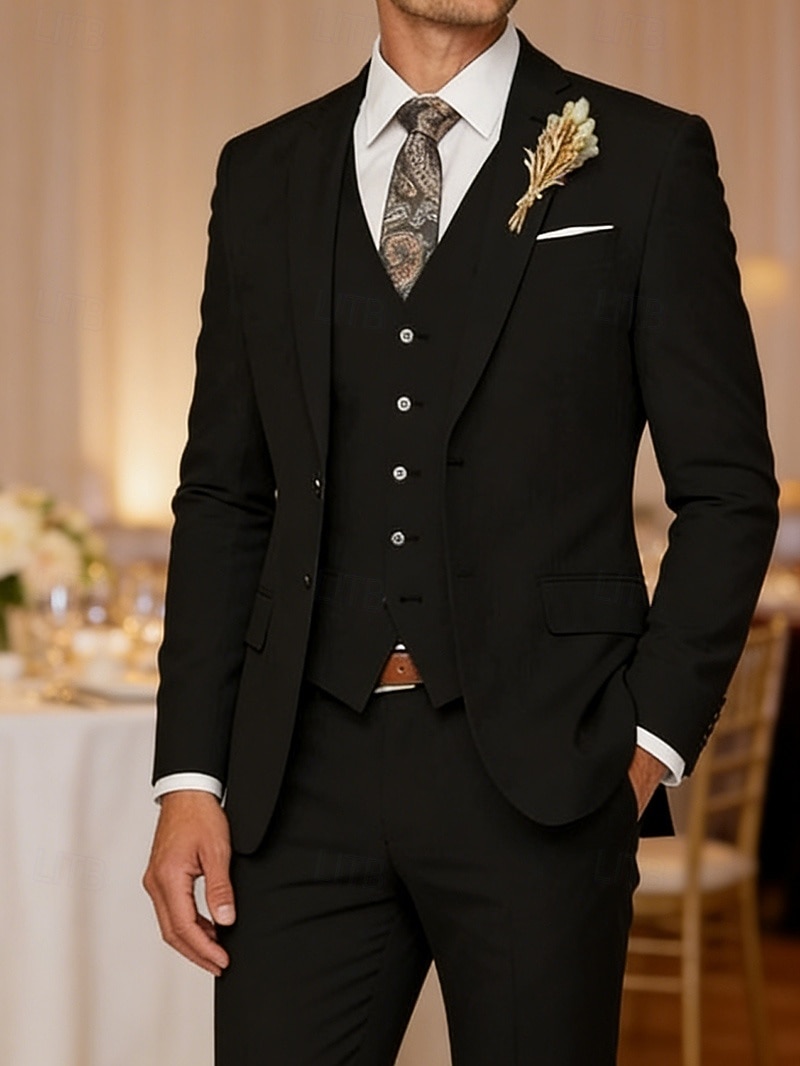 Herren Blazer + Weste + Anzughose Blazer Geschäft Arbeit Hochzeit Mode Streetwear Herbst Winter Terylen Einfach 3 Teile Einreihig Blazer Schwarz Champagner Rosa Kaki 2026 - $125.29 –P7