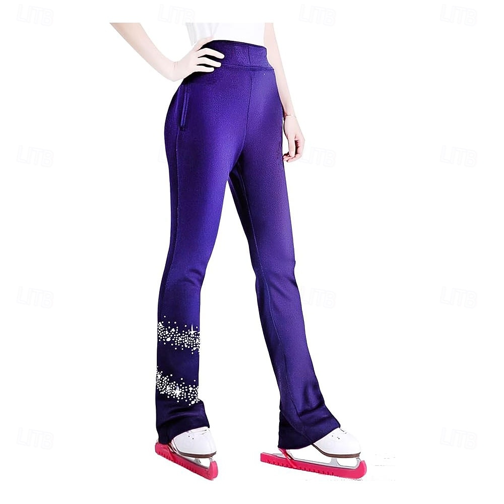 Figure Skating Pants Women's Girls' Ice Skating Bottoms Black Stretchy Training Competition Skating Wear Thermal Warm Crystal / Rhinestone Ice Skating Figure Skating 2026 - $83.99 –P3