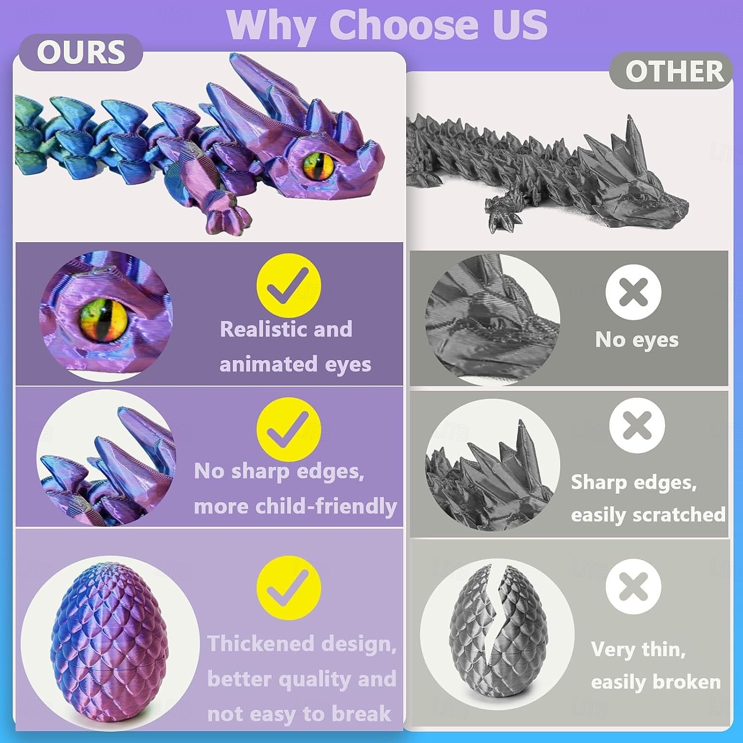 velikonoční 3D tištěná dračí vejce s drakem uvnitř, nezbytnosti do velikonočních košíků, náplně do velikonočních vajíček s tajemným krystalovým drakem, kloubová fidget zvířátka vytištěná 3D tištěnými 2026 - $16.99 –P6