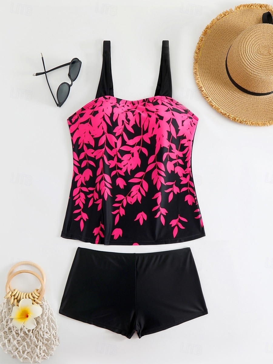 Maillot de bain Tankini femme 2 pièces Shorts Contrôle du ventre Taille haute Slim Dos nu Vacances Plage Vêtements Feuilles V Cou Sans Manches de 2026 ? $19.99 –P6