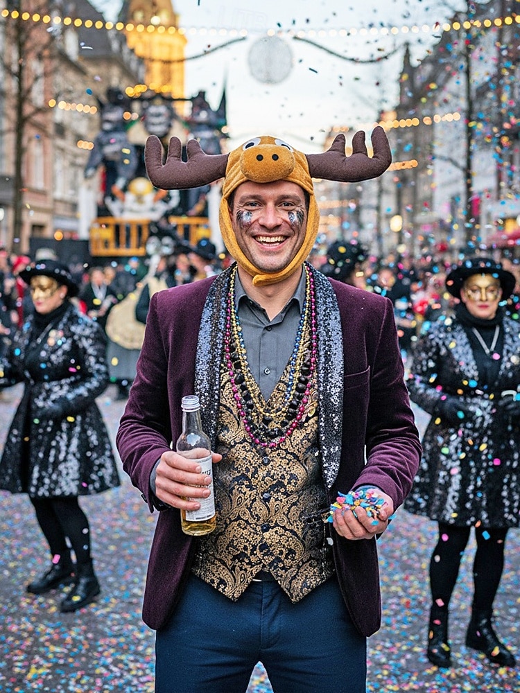 Męski kapelusz z poliestru z łosiem na Mardi Gras – zabawny projekt zwierzęcia z porożem idealny na karnawał i bal maskowy 2026 - $18.99 –P1