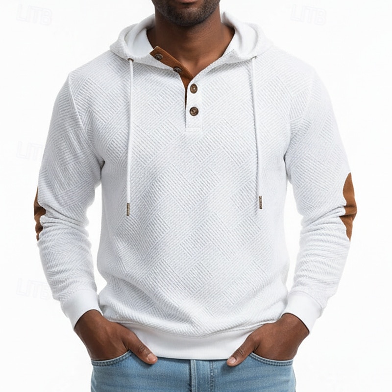 Men's Jacquard Hoodie Pullover Button Up Hoodie White Brown Khaki Light Grey Hooded Plain Patchwork Color Block Textured Casual Daily Sports & Outdoor Streetwear Cool Sportswear Spring &  Fall 2026 - $24.99 –P1