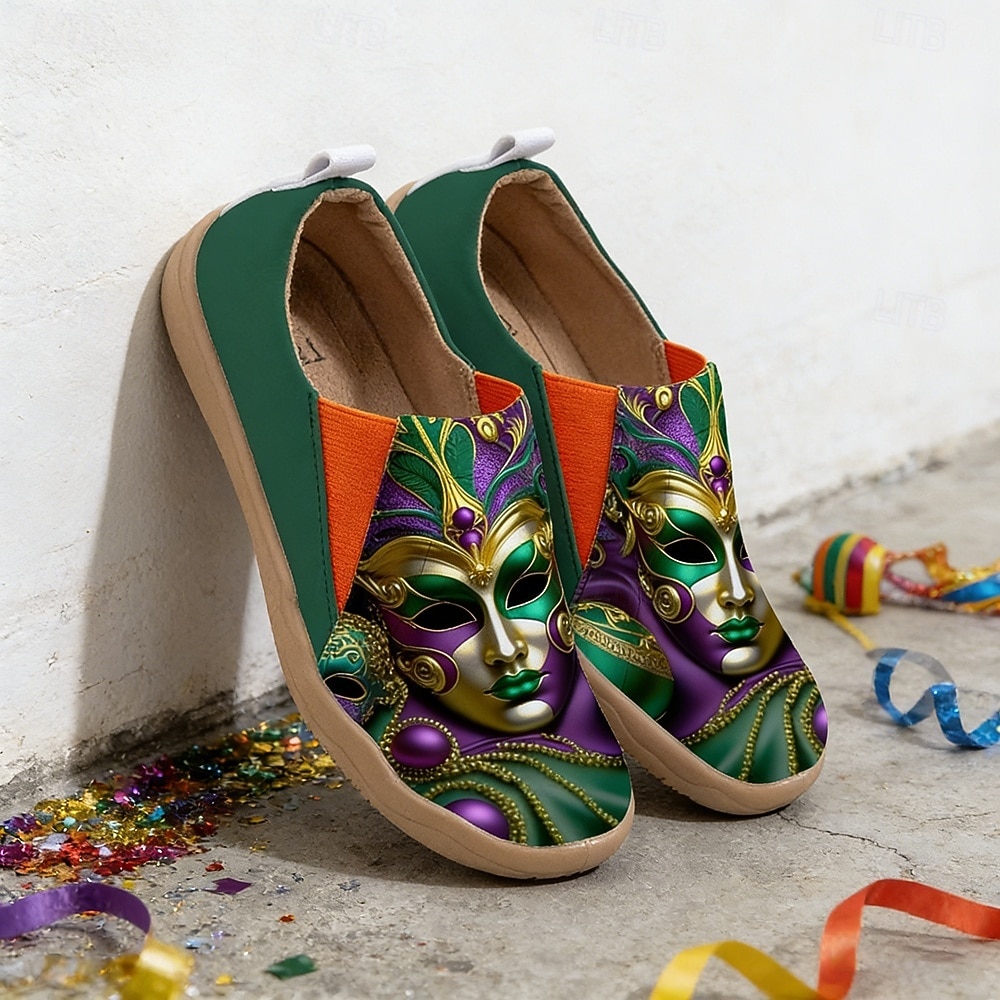 Scarpe Slip-On in Tela con Stampa di Maschere da Carnevale da Donna per Mardi Gras - Calzature Festive e Leggere con Vestibilità Larga per Parate Celebrazioni in Strada Feste a Tema e Uscite Estive del 2026 a $54.99 –P7