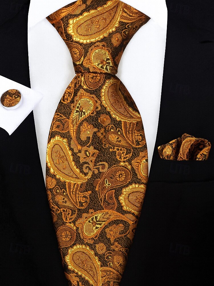 Geschenkset für Herren aus Polyester mit Paisley-Muster: Krawatte, Manschettenknöpfe, Einstecktuch und Krawattenklammer – perfekt für Hochzeiten und als Geschenk. 2026 - $14.99 –P4