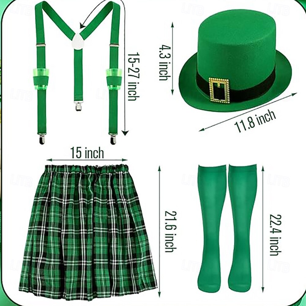 St. Patrick 2026 Leprechaun Shamrock Irish Carnival Fancy Costume Kilts Y-Back Suspenders Novelty Funny Adults' Men's Saint Patrick's Day Casual Party Easy Carnival Costume Dress Up 2026 - $38.99 –P2