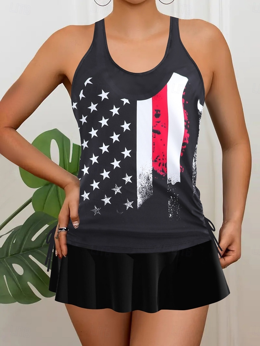 Γυναικείο Μαγιό Ταγκίνι 2 Τεμαχίων Φούστα Έλεγχος Κοιλιάς Ψηλός Ορθοστάτης Σλιμ Ανοιχτή Πλάτη Διακοπές Παραλία Φορέματα Σημαία Ράσβερ  U Λαιμός Αμάνικο 2026 - $33.99 –P2