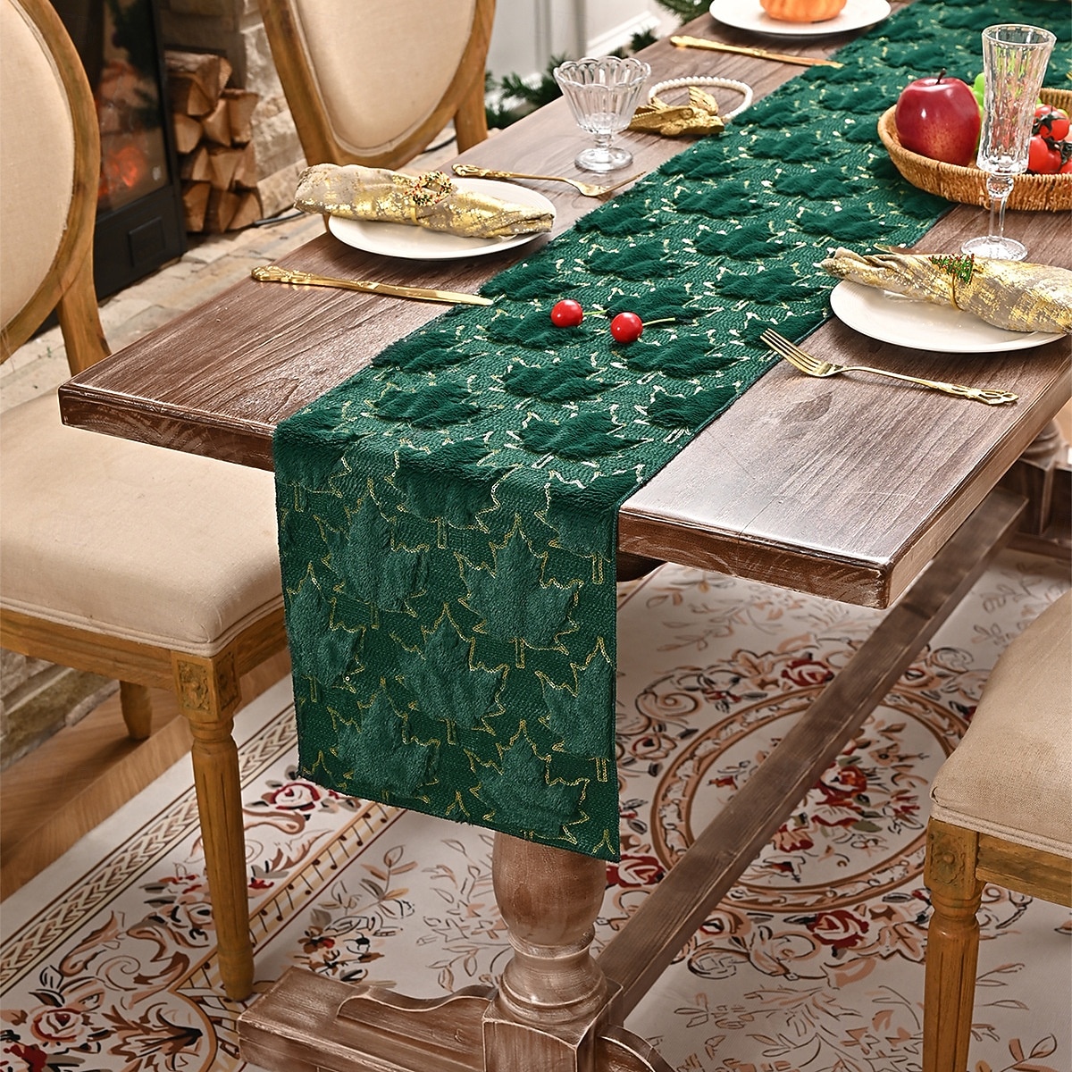 Τραπεζομάντιλο ζακάρ για την ημέρα του Αγίου Πατρικίου, χρυσό σχέδιο με φθινοπωρινά φύλλα, πράσινο με χρυσό περίγραμμα, ορθογώνιο τραπεζομάντιλο για το σπίτι &διακόσμηση ξενοδοχείου. 2026 - $11.49 –P1