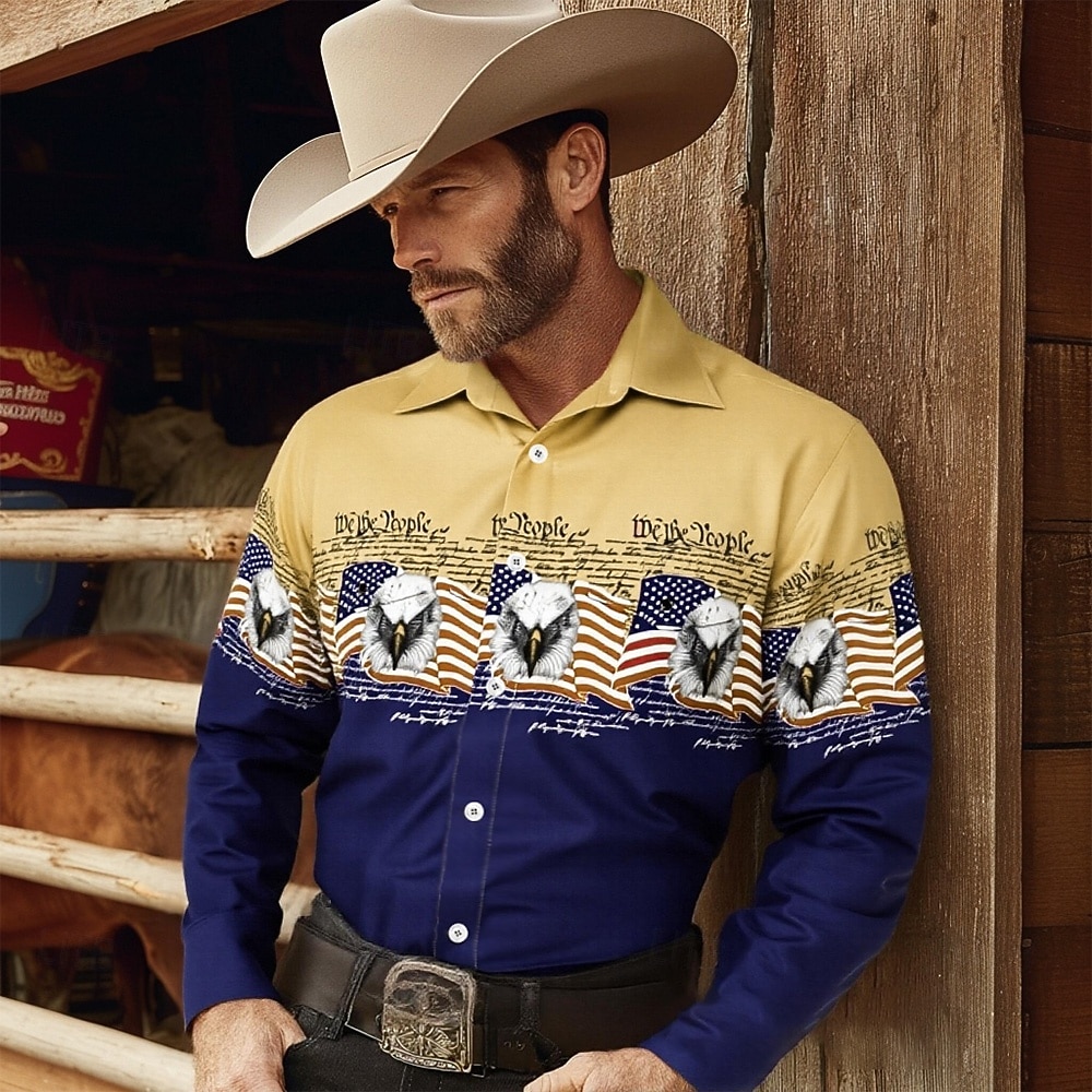 Per uomo Aquila Bandiera degli Stati Uniti 250° anniversario degli Stati Uniti Camicia Camicia Western Camicia da cowboy Manica Lunga Vintage Retrò Vacanza Ferie Primavera Autunno Collo ripiegato del 2026 a $27.99 –P2