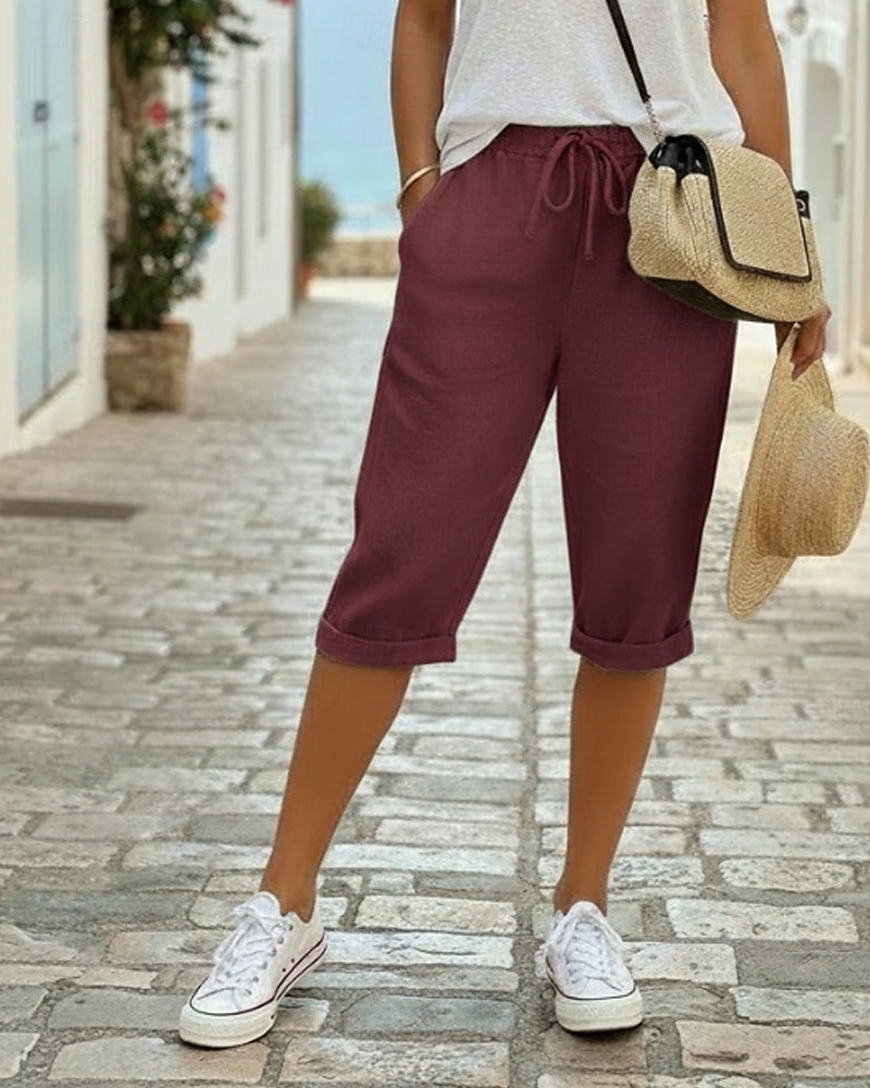 Жен. капри шорты Шорты из хлопка и льна Чино Укороченные Отпуск Уличный стиль На каждый день Длина колена Нормальная Полотняное плетение Кулиска Карман Удобный Дышащий Неэластичная 2026 - $19.99 –P14