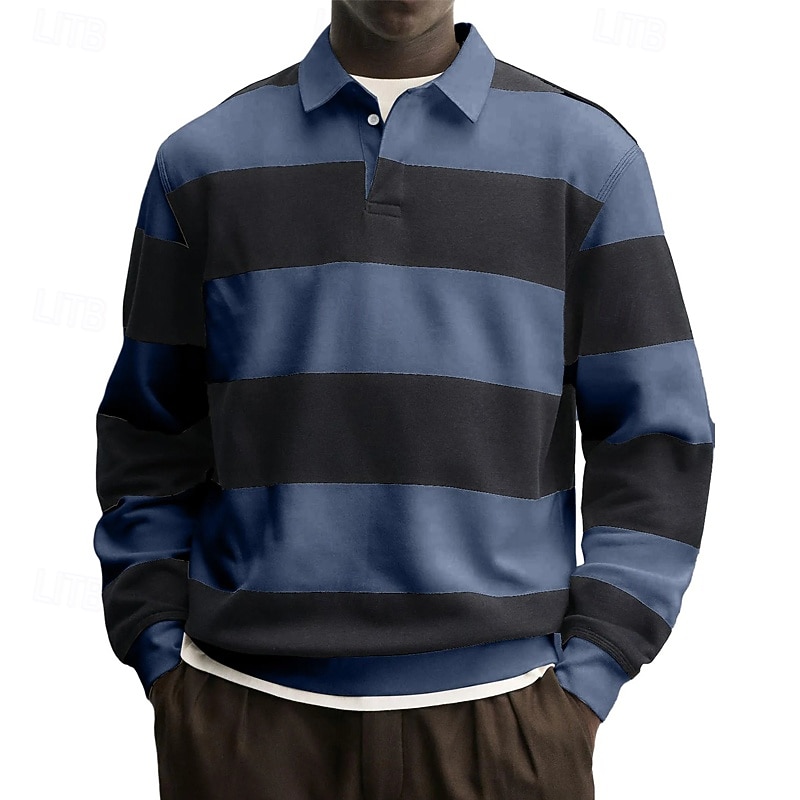 Men's Polo Shirts Golf Shirt Casual Street Lapel Long Sleeve Basic Modern Horizontal Stripes Buttons Spring Fall Regular Fit Blue Grey White Red Navy Blue Purple Polo Shirts 2026 - $24.99 –P5