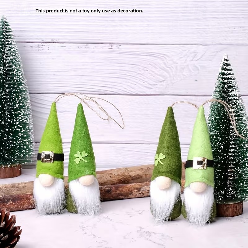 4/8 piezas de decoraciones colgantes de gnomos del Día de San Patricio: decoración festiva de primavera irlandesa para interiores con hojas verdes, fieltro y poliéster, no requiere energía, perfecta 2026 - $32.04 –P2