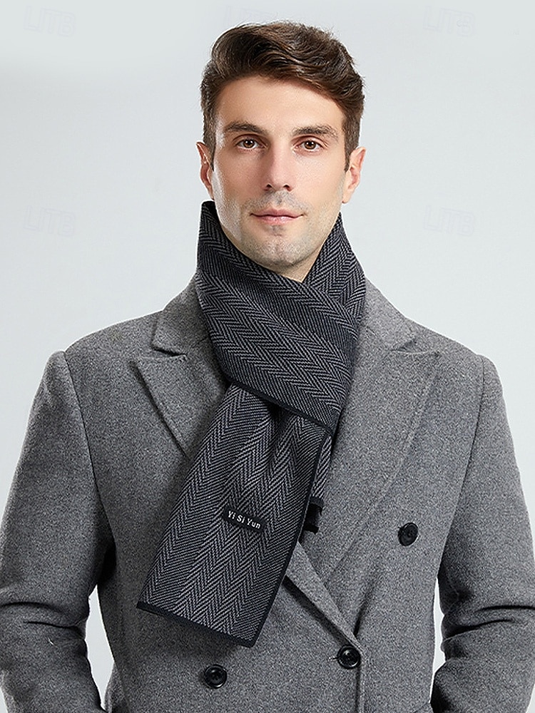 мужской вязаный шарф с узором «ёлочка» — мягкий и стильный, многоцветный, идеально подходит для зимы и повседневной носки 2026 - $14.99 –P3