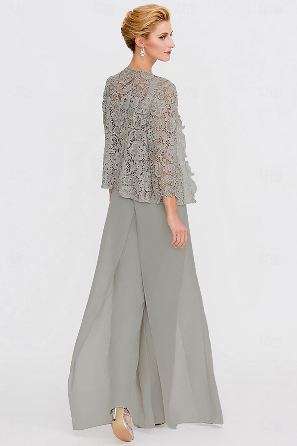 Linha A Traje de 3 peças Terno-calça Longo Vestido Para Mãe dos Noivos Sem Manga Manga Longa Com Alças Finas Elegante Formal Convidado do casamento Chiffon Renda de Cordão Embrulho incluido com Renda de 2026 por $160.99 –P2