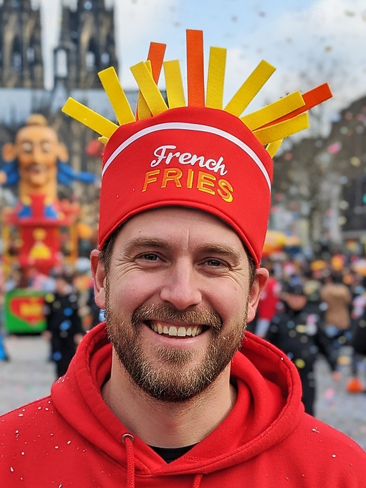 Мужские шляпы Mardi Gras из полиэстера с тематикой еды – забавные дизайны с картошкой фри и тако для карнавала и маскарадных вечеринок 2026 - $14.99 –P2