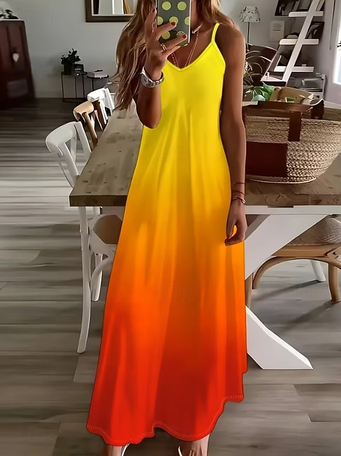 Per donna Abito maxi Vestito Estivo Abito a trapezio Abito Sottoveste Vacanza Casual Boho Spiaggia Vestibilità comoda Ombre Grafico Senza Maniche Scollo a V Blu Arancione Ametista Estate Primavera del 2026 a $36.99 –P1