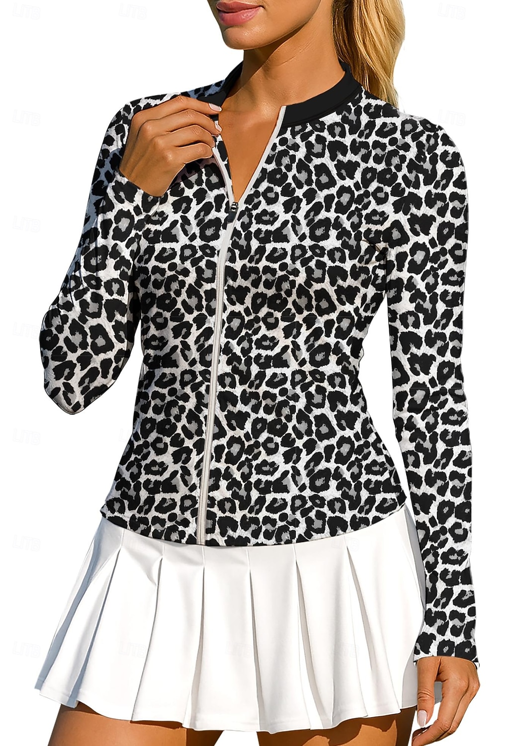 Femmes Animal Léopard Hauts Chemise T-shirt de sport T-shirt POLO manche longue Fermeture éclair Classique Sportif UPF50+ Résistant aux UV Entraîneur Protection UV Haute élasticité Pilates de 2026 ? $20.99 –P8