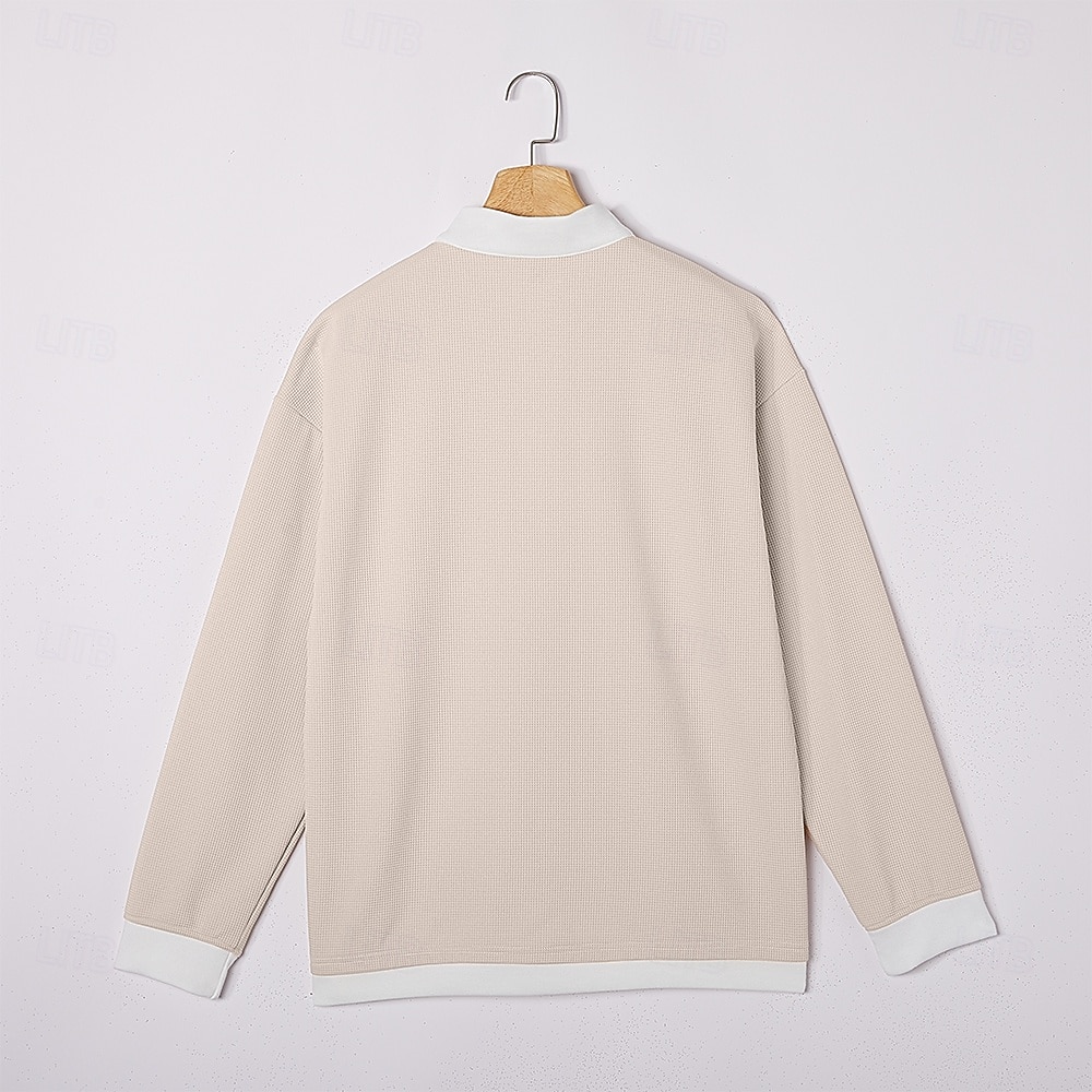 Men's Waffle T-shirt T Shirt Long Sleeve Half Zip Fall Fall & Winter Solid Color Traditional / Vintage Casual Color Block Zipper Pocket Casual Home Outdoor Light Blue Black Green Top Tee for Men 2026 - $26.99 –P6