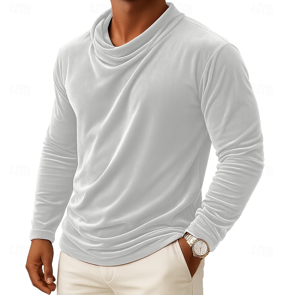 Муж. Футболка Длинный рукав Вырез под горло Осень Наступила зима Все сезоны Сплошной цвет Традиционный / винтаж На каждый день Рюши Повседневные Дом на открытом воздухе Винный Черный Белый 2026 - $24.99 –P8